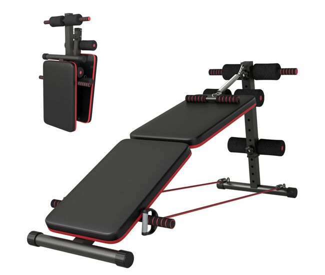 Homcom banco de ejercicio o musculación, banco abdominales plegable ajustable en altura con soporte poplíteo regulable en 5 niveles ideal hogar y gimnasio 137x51x50-66 cm negro