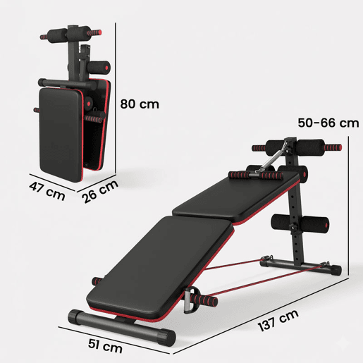 HOMCOM Banco de Exercício e Musculação, Banco de Abdominais Dobrável Ajustável em Altura com Suporte Poplíteo Regulável Ideal para Casa e Ginásio 137x51x50-66 cm Preto