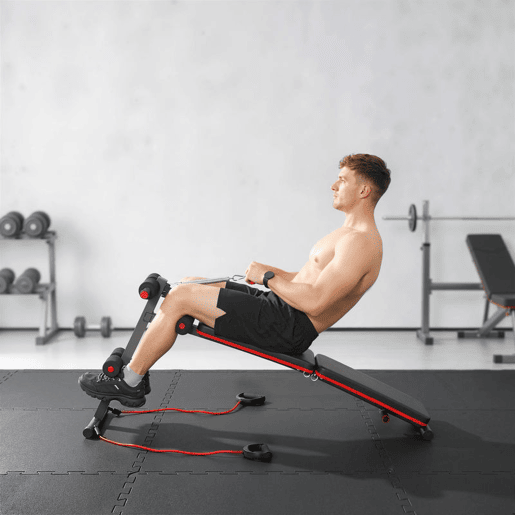HOMCOM Banco de Exercício e Musculação, Banco de Abdominais Dobrável Ajustável em Altura com Suporte Poplíteo Regulável Ideal para Casa e Ginásio 137x51x50-66 cm Preto
