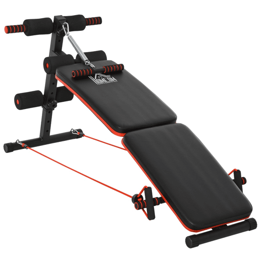HOMCOM Banco de Exercício e Musculação, Banco de Abdominais Dobrável Ajustável em Altura com Suporte Poplíteo Regulável Ideal para Casa e Ginásio 137x51x50-66 cm Preto