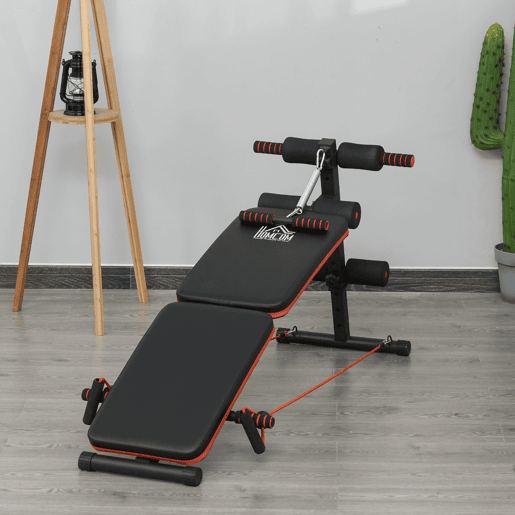 HOMCOM Banco de Exercício e Musculação, Banco de Abdominais Dobrável Ajustável em Altura com Suporte Poplíteo Regulável Ideal para Casa e Ginásio 137x51x50-66 cm Preto