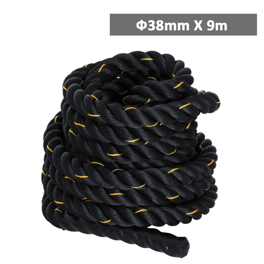 HOMCOM Corda de Batalha Ø38 mm Comprimento 9 m Battle Rope para Exercícios Fitness Crossfit Ultra-Resistente Preto e Amarelo