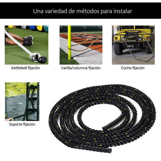 HOMCOM Corda de Batalha Ø38 mm Comprimento 9 m Battle Rope para Exercícios Fitness Crossfit Ultra-Resistente Preto e Amarelo