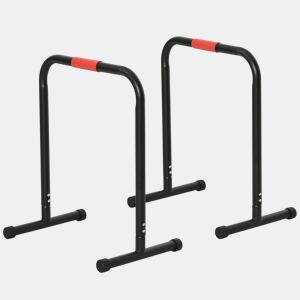 HOMCOM Suporte de treino de barras paralelas com alça extra larga para flexões inclinadas para construção muscular. Calistênicos. 63x41x73 cm Preto