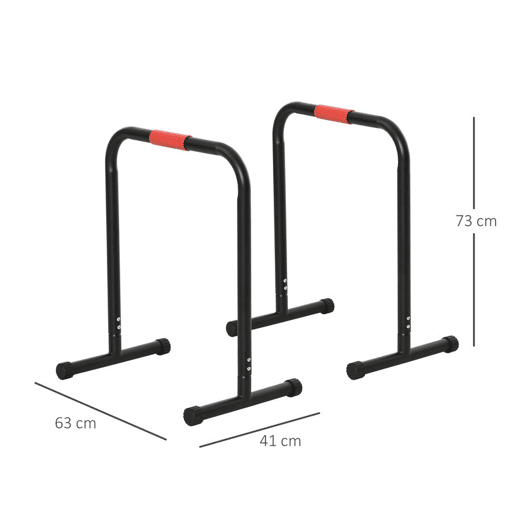 HOMCOM Suporte de treino de barras paralelas com alça extra larga para flexões inclinadas para construção muscular. Calistênicos. 63x41x73 cm Preto HOMCOM Suporte de treino de barras paralelas com alça extra larga para flexões inclinadas para construção muscular. Calistênicos. 63x41x73 cm Preto