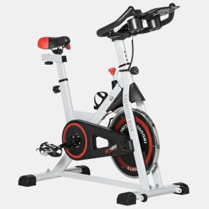 HOMCOM Bicicleta estática com tela LCD Sela ajustável Volante 8 kg Carga 100 kg 103x53x100-114 cm Branco