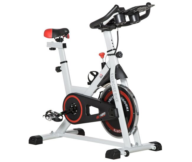 Homcom bicicleta estática con resistencia regulable bici estática bicicleta de fitness con volante de inercia 8 kg pantalla lcd manillar asiento ajustable soporte para tableta para casa gimnasio blanco