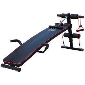 HOMCOM Banco de Abdominais com Altura Ajustável Banco de Musculação para Treinos de Abdomen Costas Pernas com 2 Cordas e 1 Puxador de Mola Carga Máxima 120 kg 55,5x137,5x68 cm Preto e Vermelho