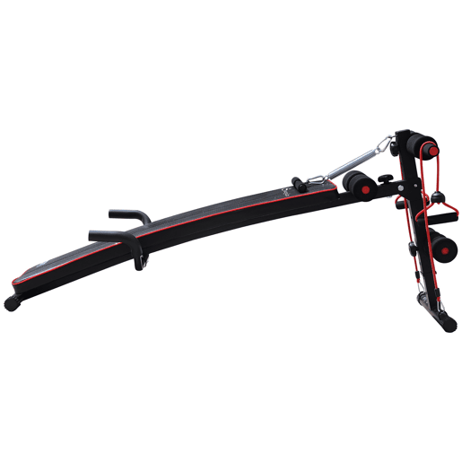HOMCOM Banco de Abdominais com Altura Ajustável Banco de Musculação para Treinos de Abdomen Costas Pernas com 2 Cordas e 1 Puxador de Mola Carga Máxima 120 kg 55,5x137,5x68 cm Preto e Vermelho