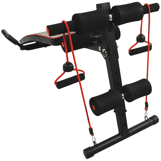 HOMCOM Banco de Abdominais com Altura Ajustável Banco de Musculação para Treinos de Abdomen Costas Pernas com 2 Cordas e 1 Puxador de Mola Carga Máxima 120 kg 55,5x137,5x68 cm Preto e Vermelho