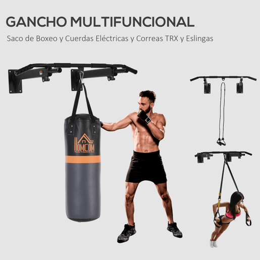HOMCOM Barra de Elevações para Parede Treinamento Muscular Pull Up para Casa Carga Máxima 150kg 93,5x65x17 cm Preto