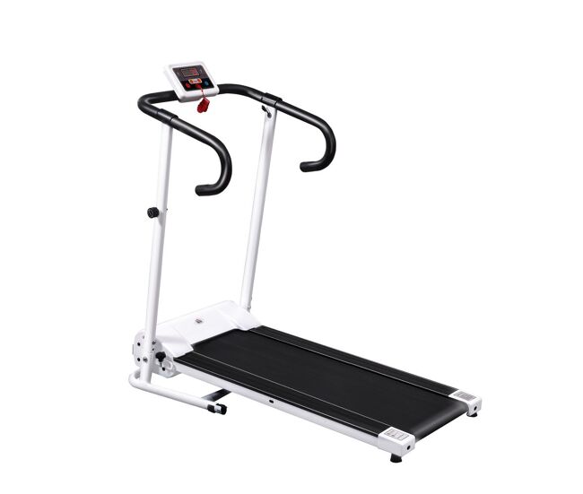 Homcom cinta de andar plegable cinta de correr eléctrica velocidad de 1-10km/h con pantalla lcd y carga máx. 110 kg para fitness hogar oficina 125x61x118 cm blanco y negro