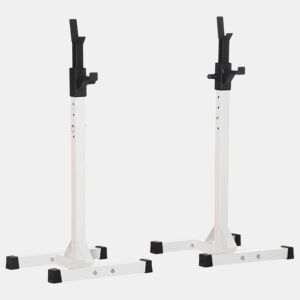 HOMCOM Suporte para Barra de Pesos Ajustável Estante de Aço para Levantamento de Pesos Carga Máx. 150kg Treinamento em Academia Casa 52x48x105-160cm Branco e Preto