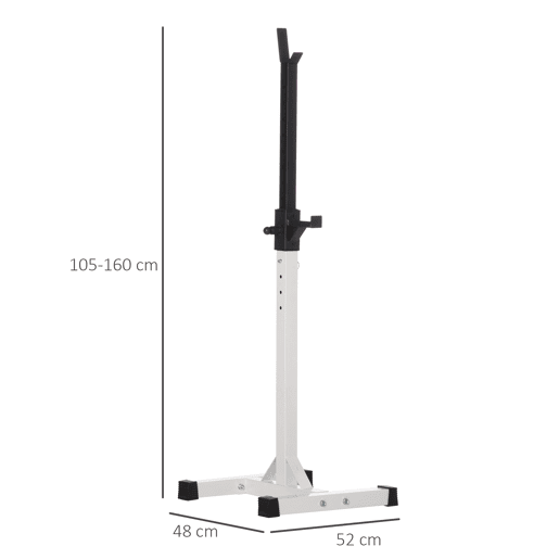 HOMCOM Suporte para Barra de Pesos Ajustável Estante de Aço para Levantamento de Pesos Carga Máx. 150kg Treinamento em Academia Casa 52x48x105-160cm Branco e Preto