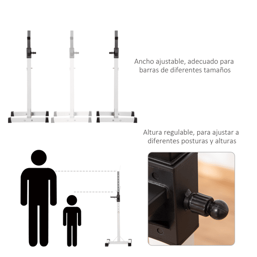HOMCOM Suporte para Barra de Pesos Ajustável Estante de Aço para Levantamento de Pesos Carga Máx. 150kg Treinamento em Academia Casa 52x48x105-160cm Branco e Preto