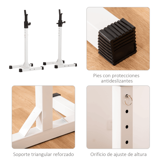 HOMCOM Suporte para Barra de Pesos Ajustável Estante de Aço para Levantamento de Pesos Carga Máx. 150kg Treinamento em Academia Casa 52x48x105-160cm Branco e Preto