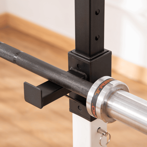 HOMCOM Suporte para Barra de Pesos Ajustável Estante de Aço para Levantamento de Pesos Carga Máx. 150kg Treinamento em Academia Casa 52x48x105-160cm Branco e Preto
