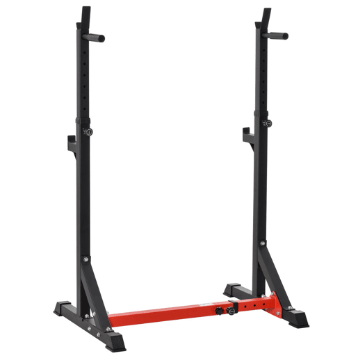 HOMCOM Suporte Ajustável para Barras de Peso Suporte Multifuncional para Exercício em Casa Escritório Carga 150kg Altura Ajustável 121-171cm Preto e Vermelho