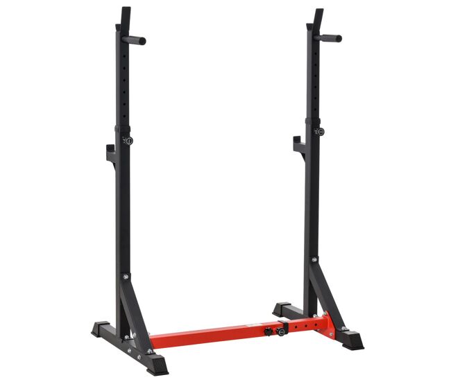 Homcom soporte para pesas estante soporte barra pesas ajustable para ejercicios sentadillas en hogar y oficina carga 150 kg de acero altura regulable de 121-171 cm negro y rojo