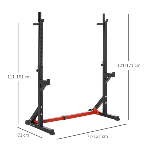 HOMCOM Suporte Ajustável para Barras de Peso Suporte Multifuncional para Exercício em Casa Escritório Carga 150kg Altura Ajustável 121-171cm Preto e Vermelho
