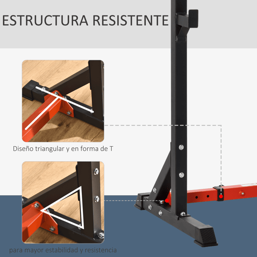 HOMCOM Suporte Ajustável para Barras de Peso Suporte Multifuncional para Exercício em Casa Escritório Carga 150kg Altura Ajustável 121-171cm Preto e Vermelho
