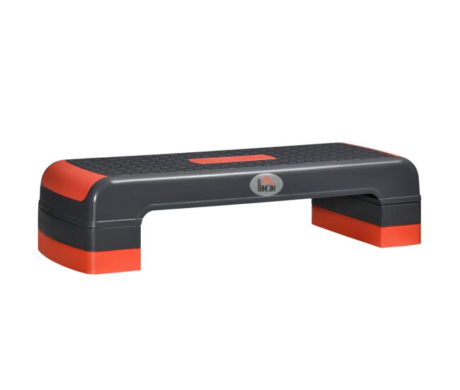 Homcom step de aeróbic plataforma step para fitness stepper antideslizante con altura ajustable de 10/15/20 cm tabla de ejercicio en casa gimnasio oficina carga 150 kg 78x28x20 cm gris y rojo