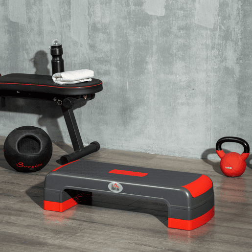 HOMCOM Plataforma Step Fitness Step de Aeróbico com Altura Ajustável de 101520cm Plataforma de Exercício em Casa Ginásio Oficina Carga 150kg 78x28x20cm Vermelho e Cinza