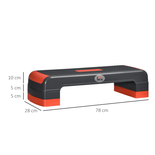 HOMCOM Plataforma Step Fitness Step de Aeróbico com Altura Ajustável de 101520cm Plataforma de Exercício em Casa Ginásio Oficina Carga 150kg 78x28x20cm Vermelho e Cinza