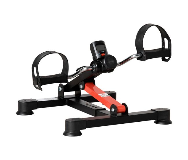 Homcom mini bicicleta estática de ejercicio pedales estáticos con altura y longitud ajustables pantalla lcd máquina pedalear de manos y piernas 33-