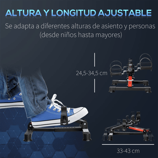 HOMCOM Mini Bicicleta Estática de Exercícios Mini Bicicleta Estática com Altura e Comprimento Ajustáveis Tela LCD Máquina de Pedalar de Mãos e Pernas 33-43x40x24,5-34,5 cm Preto