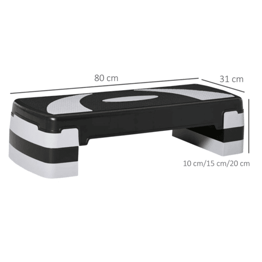 HOMCOM Step para Exercício Aeróbico Plataforma Step com Altura Ajustável em 3 Níveis com Carga Máxima 150kg para Exercício em Academia Casa 80x31x10-20cm Preto e Branco