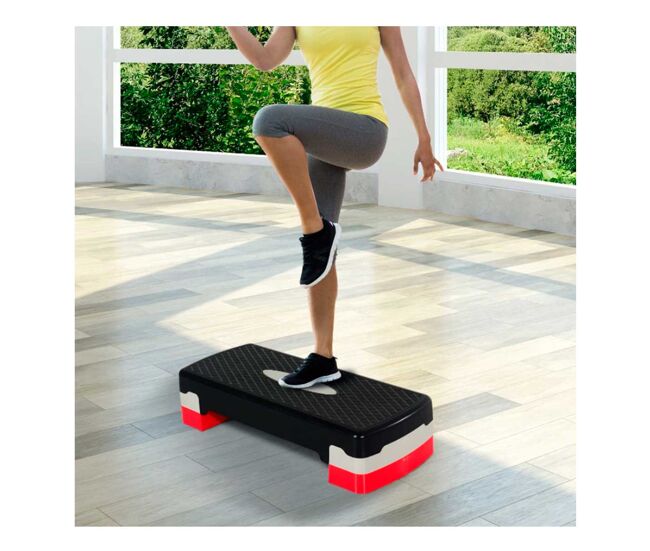 Homcom step de aeróbic step para fitness stepper antideslizante con altura regulable 2 niveles de 10/15 cm carga 150 kg para ejercicio en casa gimnasio 68x29x15 cm negro y rojo
