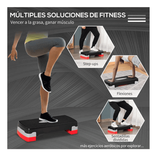 HOMCOM Step de Aeróbica Antiderrapante com Altura Ajustável em 2 Níveis (1015 cm), Suporta até 150 kg, Ideal para Exercícios em Casa ou Ginásio, 68x29x15 cm, Preto e Vermelho