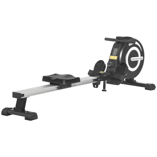 HOMCOM Máquina de Remo Dobrável com 8 Níveis de Resistência Magnética Volante de Inércia de 4kg Monitor LCD para Treinamento em casa Aço Alumínio 185x58x57cm Carga 120kg Preta e Prata