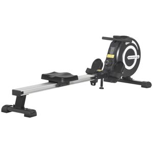 HOMCOM Máquina de Remo Dobrável com 8 Níveis de Resistência Magnética Volante de Inércia de 4kg Monitor LCD para Treinamento em casa Aço Alumínio 185x58x57cm Carga 120kg Preta e Prata
