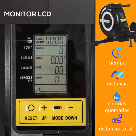 HOMCOM Máquina de Remo Dobrável com 8 Níveis de Resistência Magnética Volante de Inércia de 4kg Monitor LCD para Treinamento em casa Aço Alumínio 185x58x57cm Carga 120kg Preta e Prata