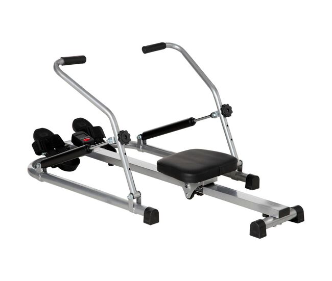 Homcom máquina de remo hidráulico plegable con 3 niveles de resistencia monitor digital y pedal antideslizante para fitness en casa acero 129x70x70 cm negro y plata