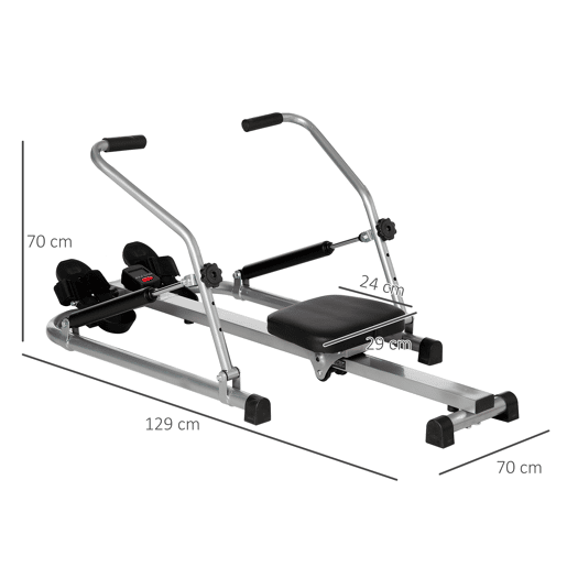 HOMCOM Máquina de Remo Hidráulico Dobrável com 4 Níveis de Resistência Ecrã Digital e Pedal Antiderrapante para Fitness em Casa Aço 129x70x70cm Preto e Prata