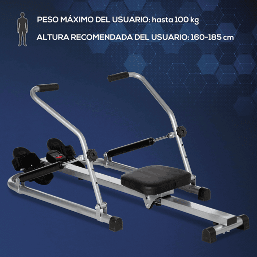 HOMCOM Máquina de Remo Hidráulico Dobrável com 4 Níveis de Resistência Ecrã Digital e Pedal Antiderrapante para Fitness em Casa Aço 129x70x70cm Preto e Prata