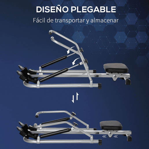 HOMCOM Máquina de Remo Hidráulico Dobrável com 4 Níveis de Resistência Ecrã Digital e Pedal Antiderrapante para Fitness em Casa Aço 129x70x70cm Preto e Prata
