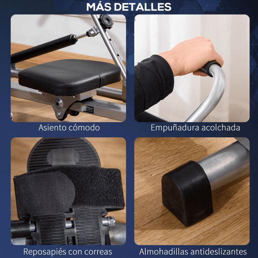 HOMCOM Máquina de Remo Hidráulico Dobrável com 4 Níveis de Resistência Ecrã Digital e Pedal Antiderrapante para Fitness em Casa Aço 129x70x70cm Preto e Prata