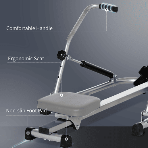 HOMCOM Máquina de Remo Hidráulico Dobrável com 4 Níveis de Resistência Ecrã Digital e Pedal Antiderrapante para Fitness em Casa Aço 129x70x70cm Preto e Prata