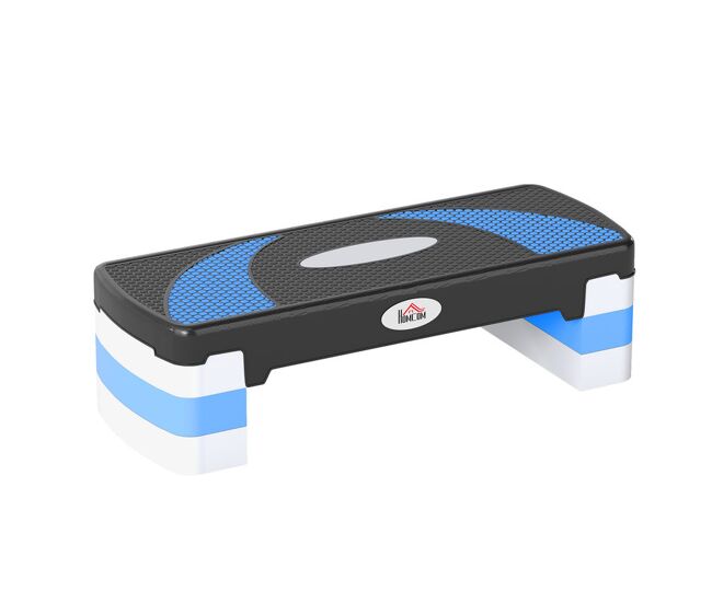 Homcom step de aeróbic, step para fitness antideslizante con altura regulable 3 niveles de 10/15/20 cm, tabla plataforma stepper para ejercicio en