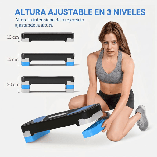 HOMCOM Step para Exercício Aeróbico Plataforma Step com Altura Ajustável em 3 Níveis com Carga Máxima 150kg para Exercício em Academia Casa 80x31x10-20cm Azul
