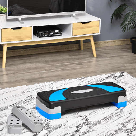 HOMCOM Step para Exercício Aeróbico Plataforma Step com Altura Ajustável em 3 Níveis com Carga Máxima 150kg para Exercício em Academia Casa 80x31x10-20cm Azul