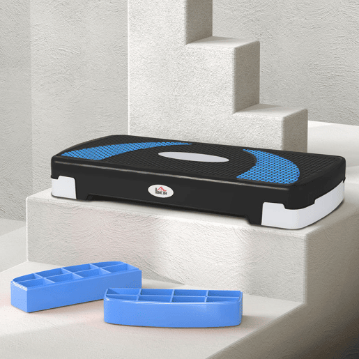 HOMCOM Step para Exercício Aeróbico Plataforma Step com Altura Ajustável em 3 Níveis com Carga Máxima 150kg para Exercício em Academia Casa 80x31x10-20cm Azul
