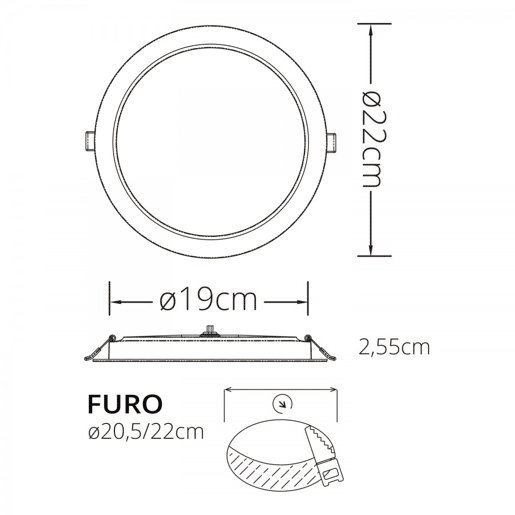 encastráveis  downlights policarbonato cor branca série butut 22,5cm