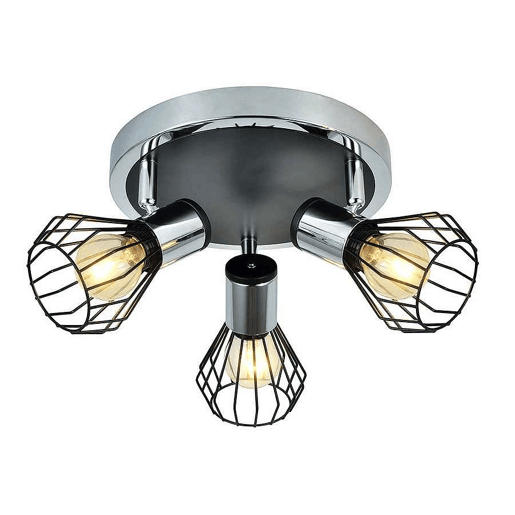 candeeiro de tecto 3 luzes metal cor cromada serie mateo 28cm