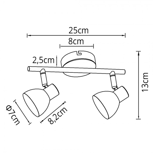 fita 2 luzes metal cor castanha série linus 25cm