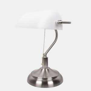 candeeiro de mesa em metal niquelado serie bancario 27cm